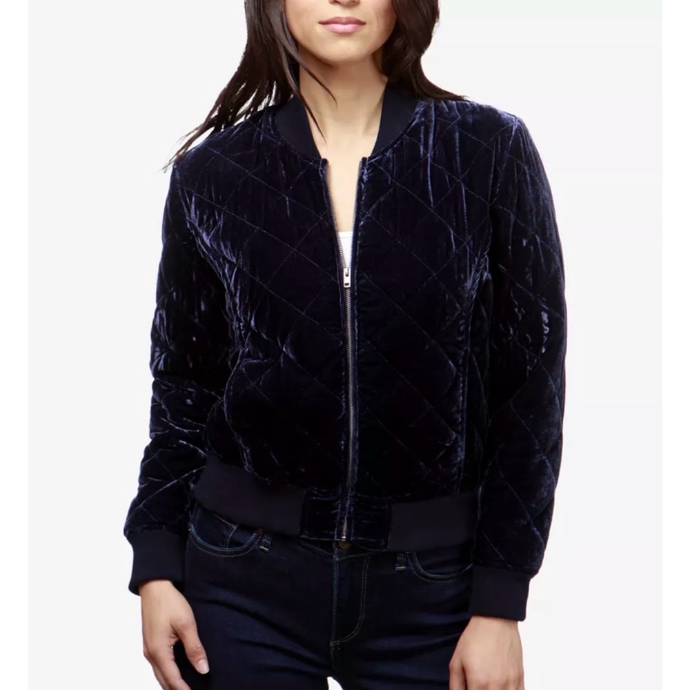 Lucky Women's Navy Quilted Velvet Bomber Jacket